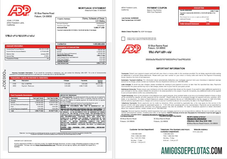 Declaração de hipoteca ADP dos EUA em formatos Word e PDF 1 2 baixar para verificação